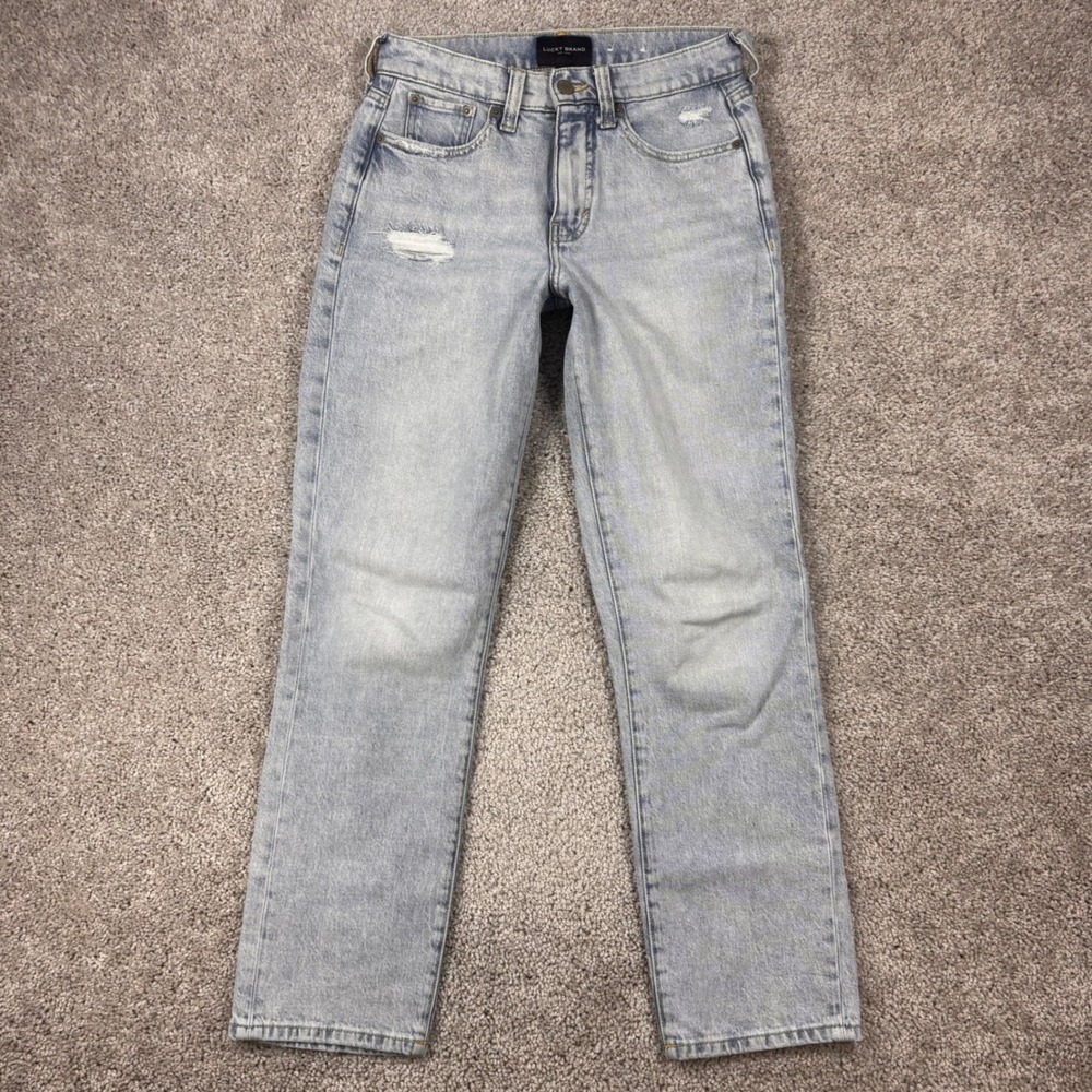Lucky Brand Womens 0/25R Light Wash Distressed Straight Leg Jeans RN 80318